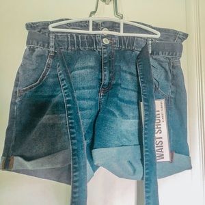 Paper Bag Waist Jean Shorts